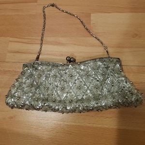 Silver vintage beaded evening bag